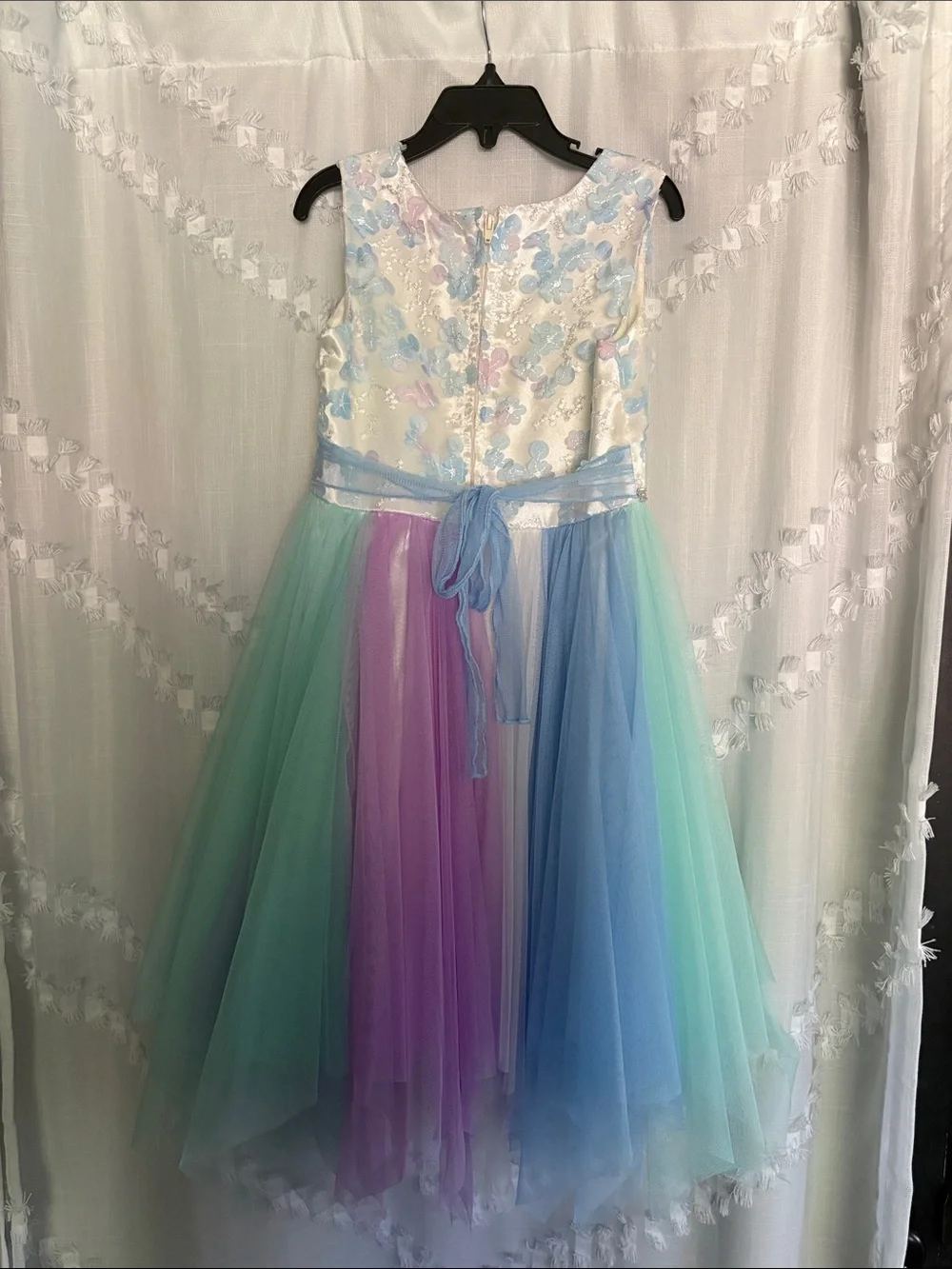 Bonnie Jean White Bodice Pastel Green Purple Blue Tulle Dress